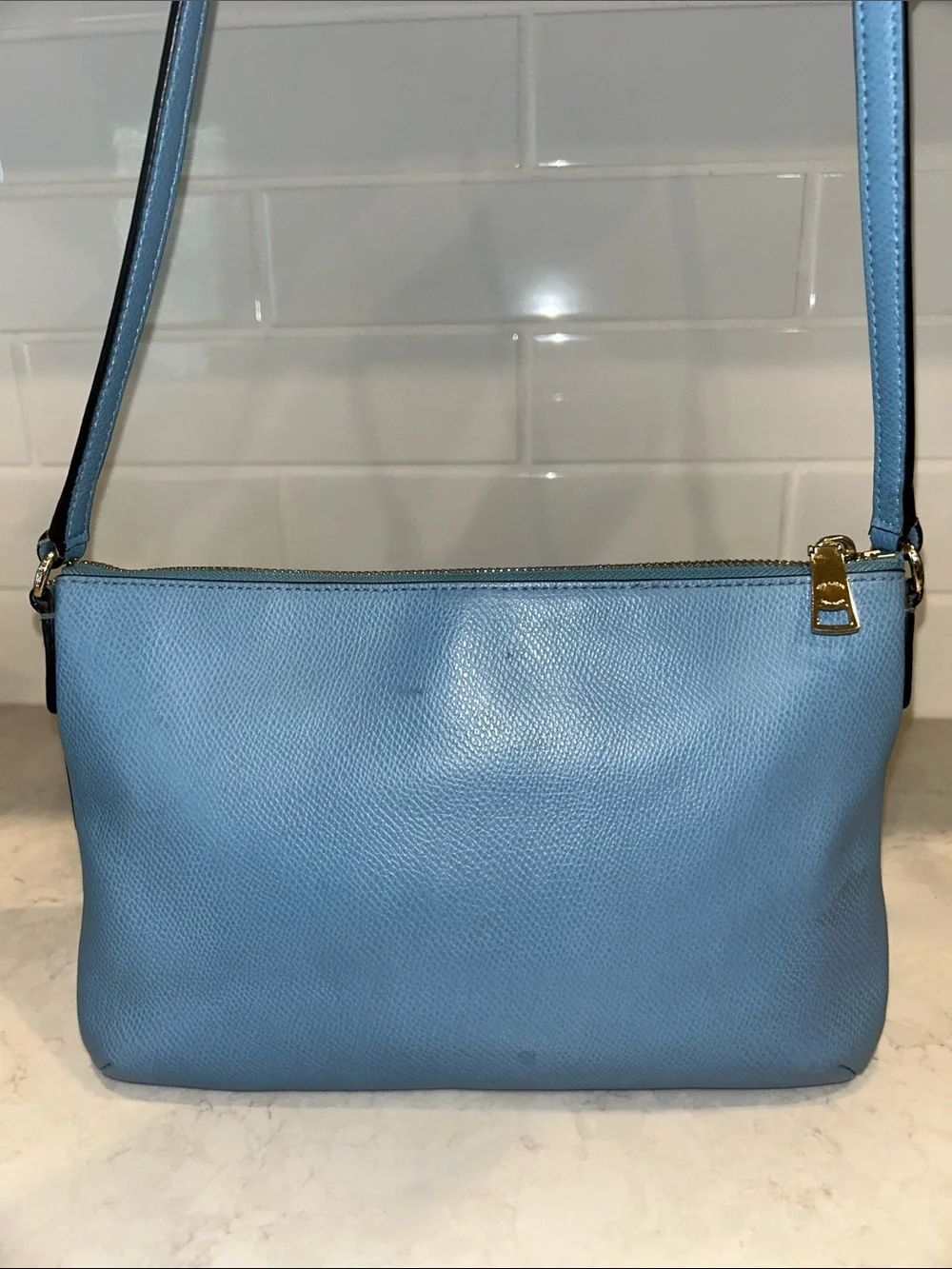 COACH F52881 blue Crossgrain leather crossbody bag